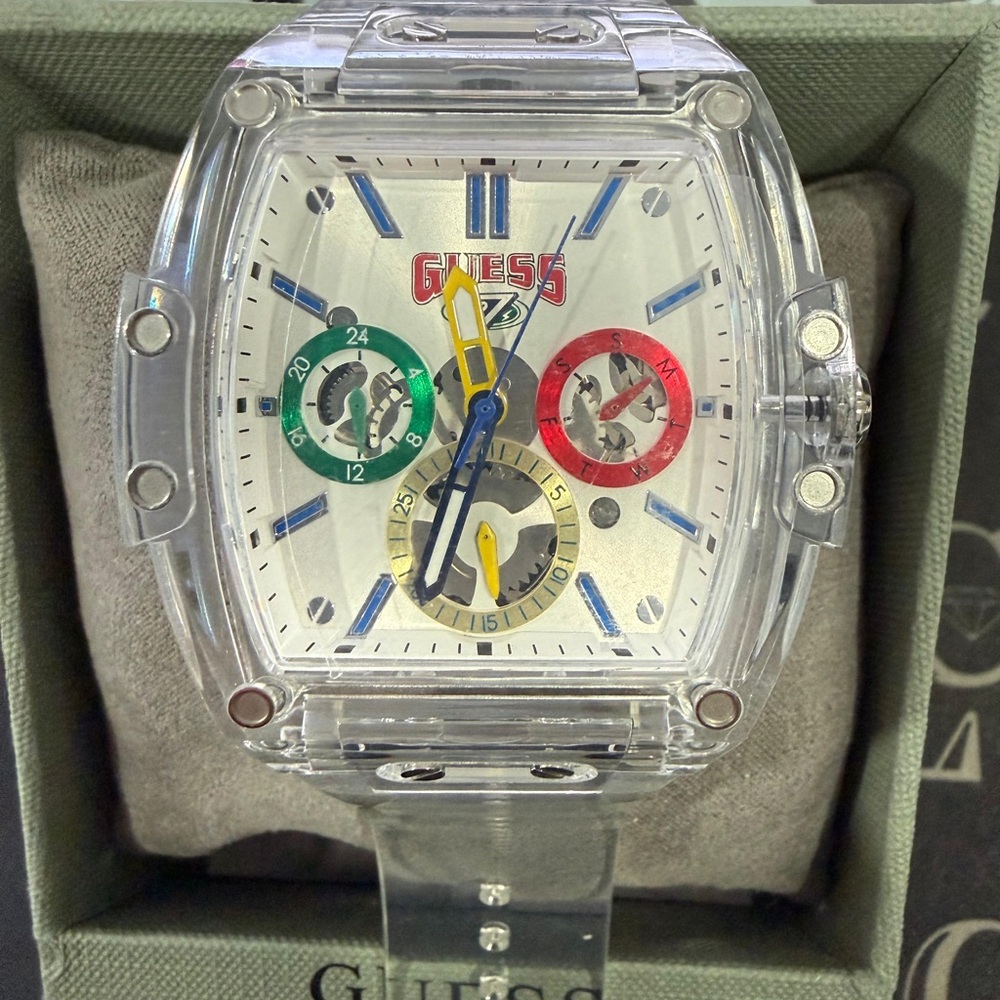 NIB Guess Phoenix J Balvin White Dial Transparent Silicone Strap Watch - Picture 3 of 5